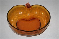 AMBER COLORED GLASS APPLE SHAPED BOWL