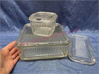 Vtg ribbed refrigerator dishes & extra lid