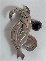 Mexican sterling & onyx brooch, Taxco