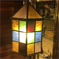 STAINED GLASS HANGING LAMP VINTAGE