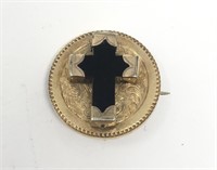 Victorian Round Pin Black Onyx Cross 10k Gold