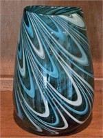 Blue Swirt Blown Art Glass Decorative Vase