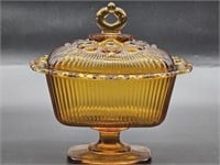 Lace Edge Amber by Indiana Glass Footed Candy Box