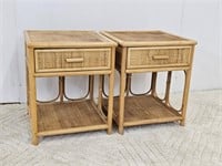 PAIR OF WICKER & RATTAN TABLES WITH DRAWERS