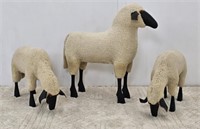 3 HAND MADE SHEEP WITH WOOD LEGS, LEATHER EARS
