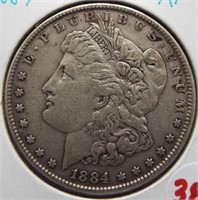 1884 Morgan silver dollar. XF.