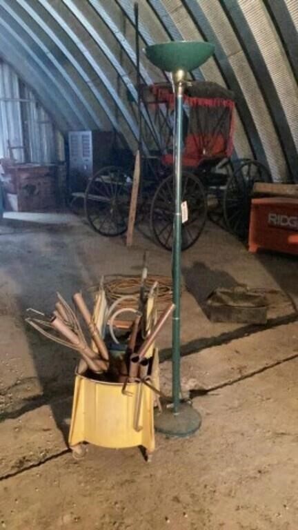 Floor Lamp and Mop Bucket with Contents