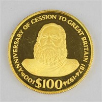 1974 1.1 Ounce Fine Gold Fiji 100 Dollar Coin.