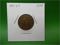 1943 Tombac Canadian Nickel Near Mint M S 63