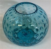 GREAT MID-CENT TURQUOISE HAND BLOWN GLASS VASE