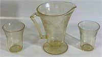 YELLOW DEPRESSION GLASS THISTLE PITCHER & TUMBLERS