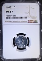 1943 LINCOLN CENT, NGC MS-67