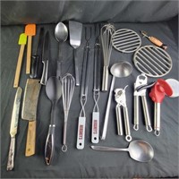 Group of Utensils, Can Openers, Whisk, Camp fire