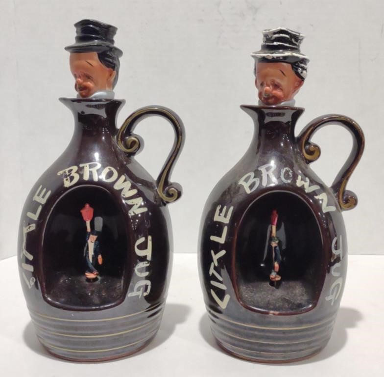 Ceramic "Little Brown Jug" Decanter Music Box, 9"