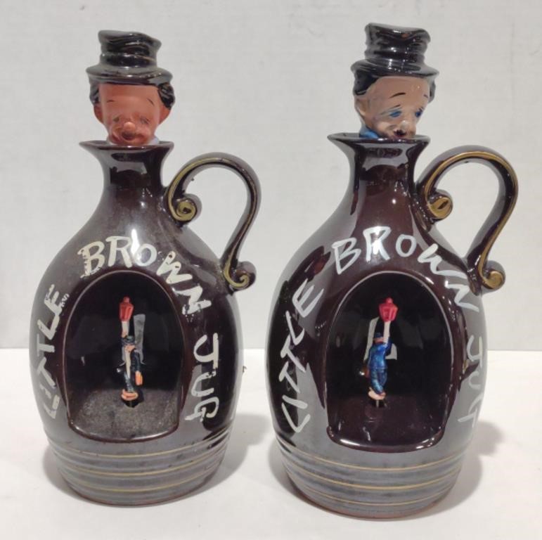 Ceramic "Little Brown Jug" Decanter Music Box, 9"