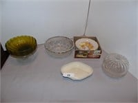 Set of 5 Luncheon Plates, and glass dishes