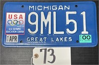 Michigan U.S. Olympics 2000 Michigan License Plate