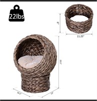 Handwoven Elevated Cat Bed with Soft Cushion