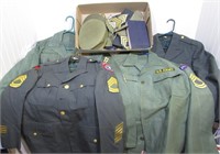 Large grouping of US Army uniforms, patches,
