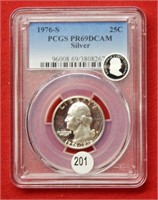 1976 S Washington Silver Quarter PCGS PR69DCAM
