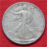 1938 D Walking Liberty Silver Half Dollar