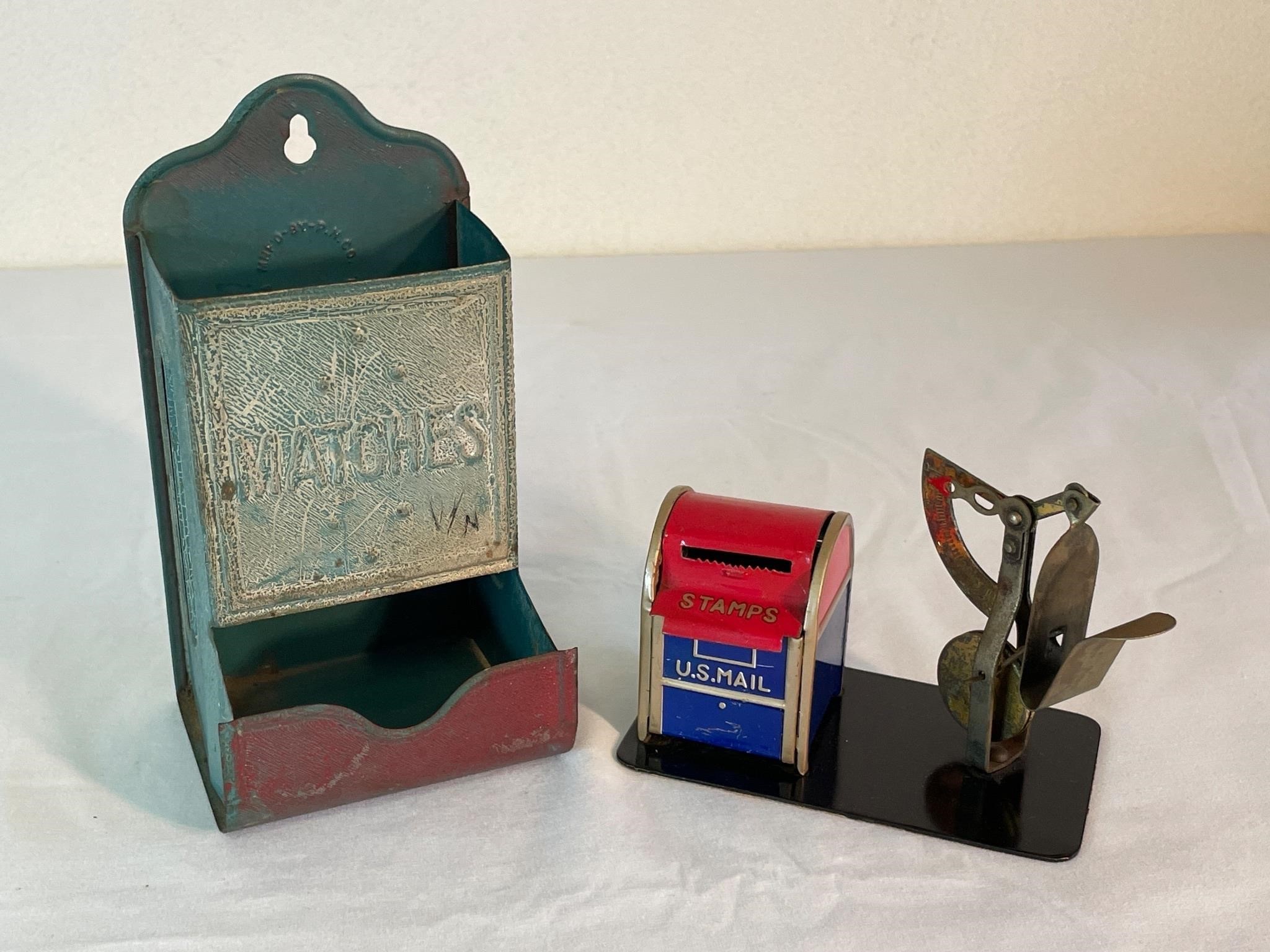 Antique match dispenser and postage scale