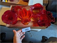 (5) Red Fenton Dishes