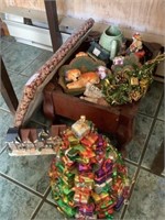 Lift top stool w ornaments & Christmas items