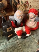 5 pc ceramic 12" Santa, Mrs. Claus, stove