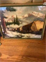 Oil painting with big log