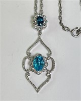 18" Sterling Blue Topaz Necklace/Pendant 7 Grams