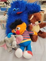 Cookie Monster Puppet, Ernie, Dumbo and Bear Plush