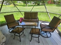 Patio set ' 2 swivel chairs, love seat, 3 tables