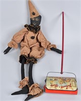 EARLY BLACK FOLK ART CLOWN DOLL and TOY SWEEPER