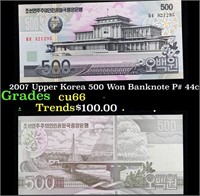 2007 Upper Korea 500 Won Banknote P# 44c Grades Ge