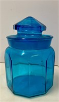 Vintage LE Smith  Blue Glass Apothecary Jar