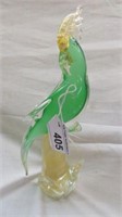 VINTAGE GREEN MURANO STYLE GLASS PARROT 10.5"T