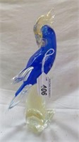 VINTAGE BLUE MURANO STYLE GLASS PARROT 10.25"T
