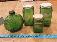 Vintage green glass canisters