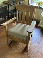 Heavy Oak Wood Rocking Chair - Velour Upholstery