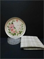 Vintage Metal Tray and Glass Dish.