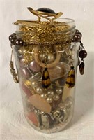 JAR OF FASHION JEWELRY 7” TALL