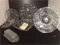 VINTAGE GLASS TRAYS, DISHES AND BUTTER DISH