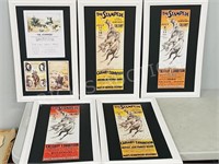 5 framed mini Stampede posters 1912,24,25,27,28