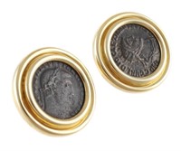 18K Gold Ancient Coin Earrings