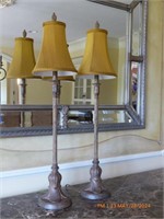 Candlestick Lamps w/Gold Linen Shades