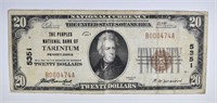 1929 $20.00 NATIONAL NOTE, TARENTUM PA CIRC