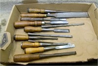 12 – Assorted chisels: 4 – various gouges;