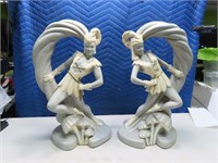 pair MCM Pottey 21" vtg Goddess Mushroom Sculpture