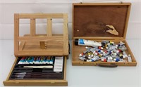 2 art easels and painting supplies